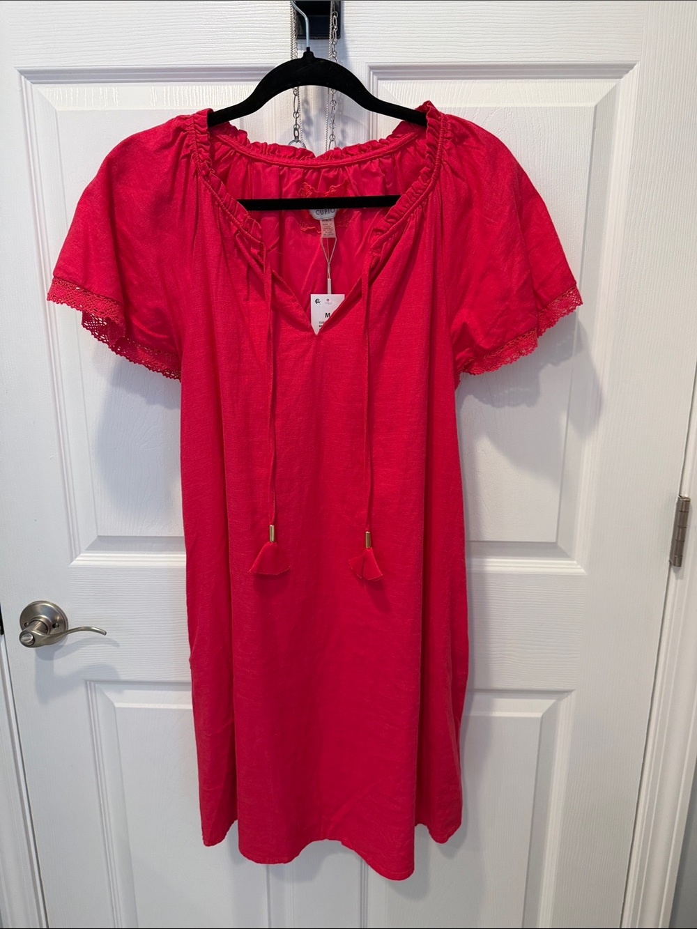 Cupio Hot Pink Short Sleeve Peasant Dress